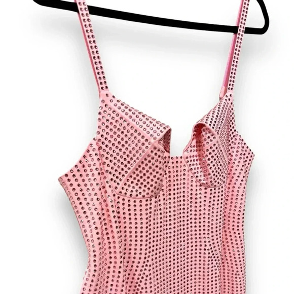 ASO Megan Fox NWT AREA Rose Pink Crystal Embellished Maxi Slit Party Gown XL - Picture 8 of 16